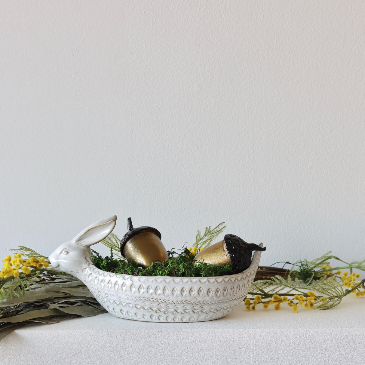 Ivory Debossed Stoneware Bunny Bowl - Holistic Habitat 