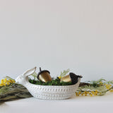 Ivory Debossed Stoneware Bunny Bowl - Holistic Habitat 