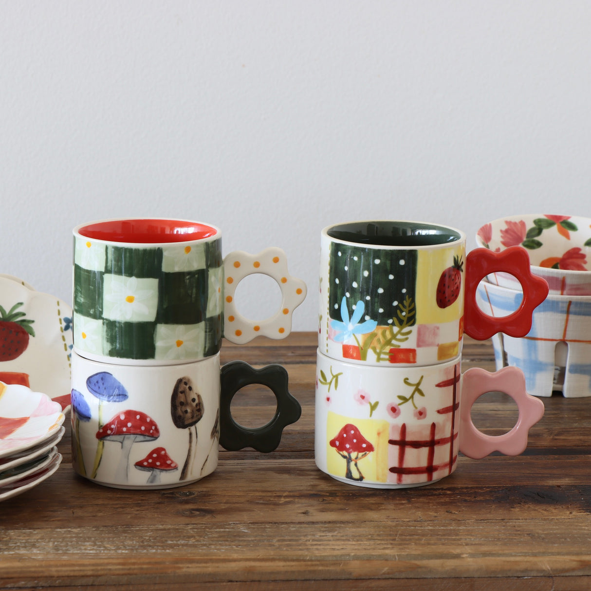 Patchwork Hand-Painted Stoneware Mugs