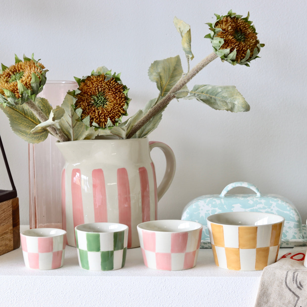 Multi Check Hand Painted Stoneware Nesting Bowls - Set of 4 - Holistic Habitat 