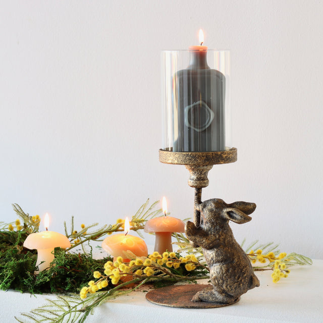 Sweet Bunny Antiqued Brass Finish Pillar Candle Holder - Holistic Habitat 