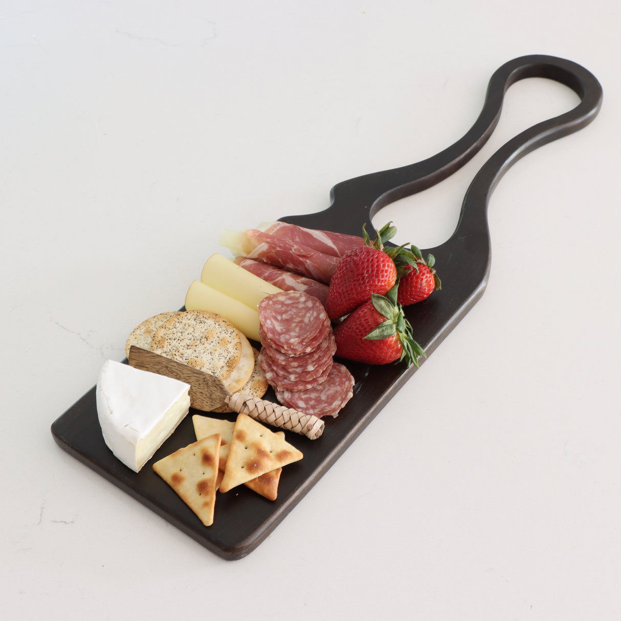 Dark Acacia Wood Charcuterie Board with Infinity Handle - Holistic Habitat 