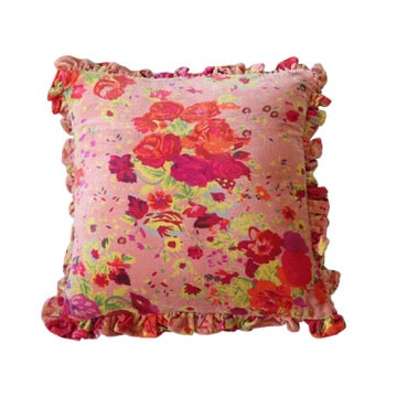 Velvet Rose Printed Cotton Ruffled Pillow - 20 Inch - Holistic Habitat 