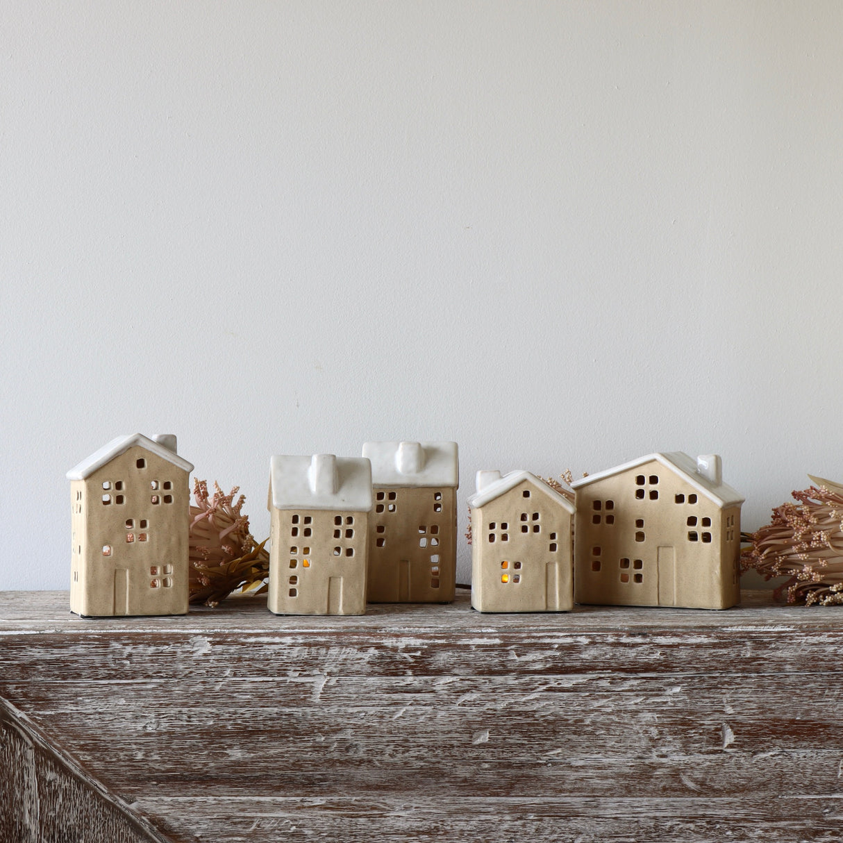 Ceramic Village Luminaries - Set of 5 - Holistic Habitat 