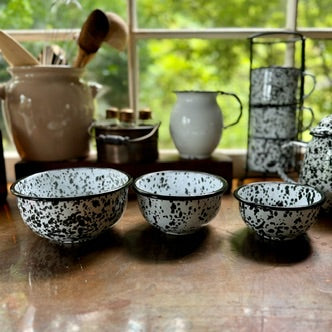 Black Splatter Enameled Bowls - Set of 3