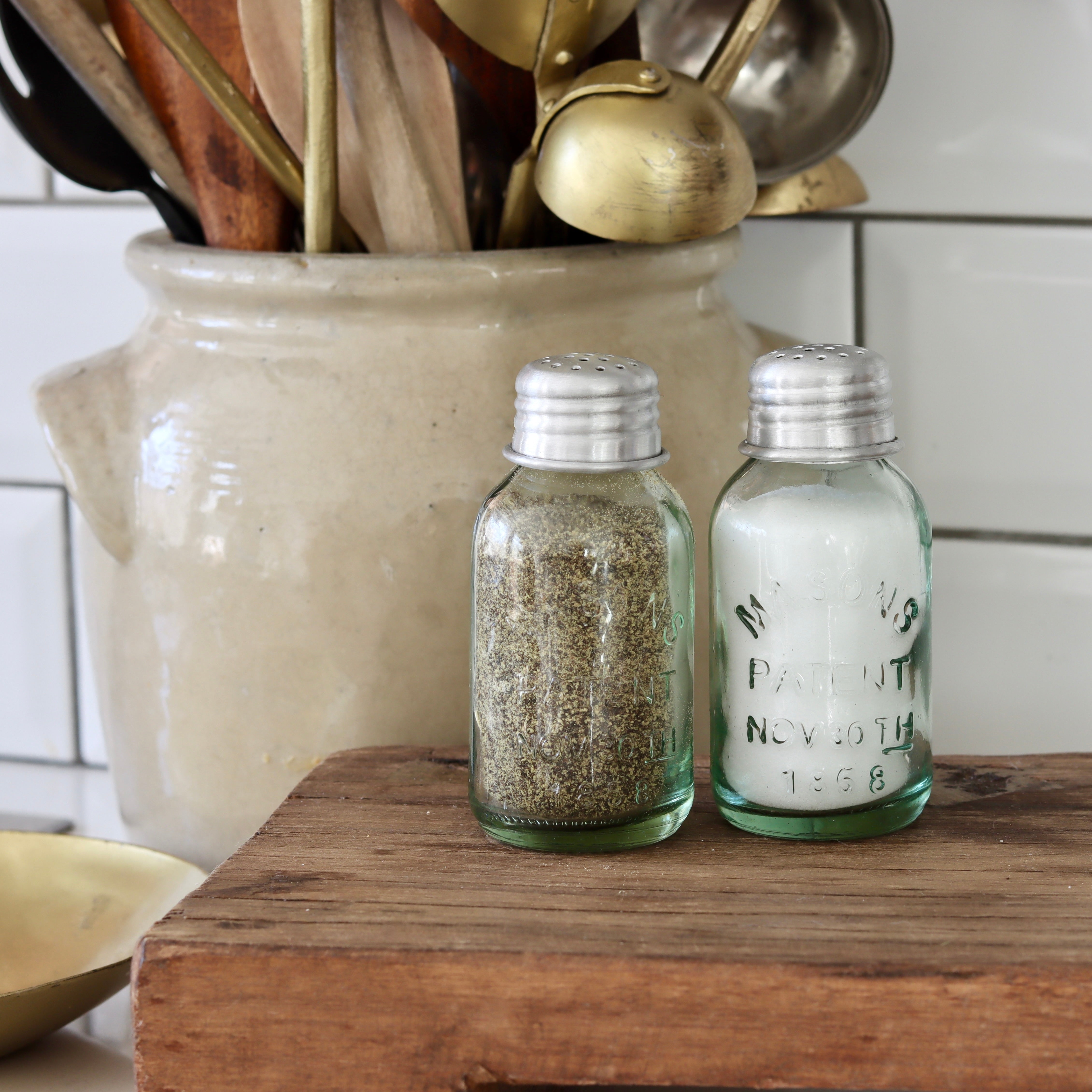 Mini Mason Jar Salt and Pepper Shakers Silver