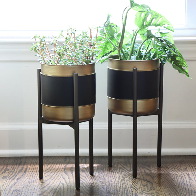 Vegan Leather and Gold Plant Stand - Small - Set of 2 - Holistic Habitat 