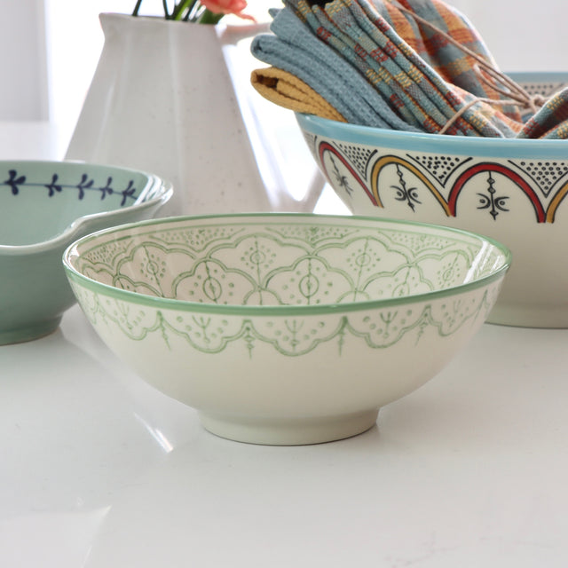 Anthea Lime Lace Hand-Painted Stoneware Serving Bowl - Holistic Habitat 