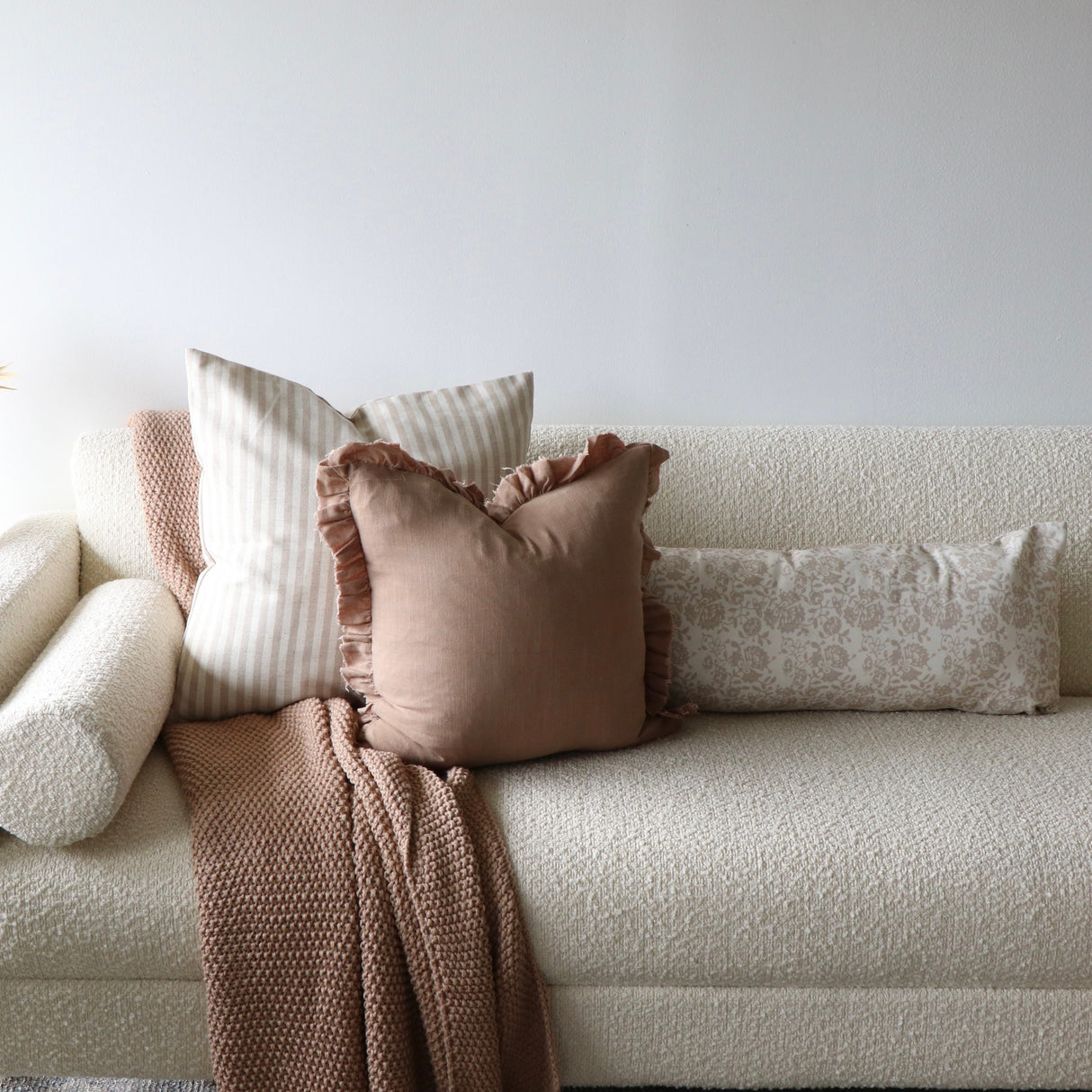 Sepia Brown Ruffled Linen Pillow Cover