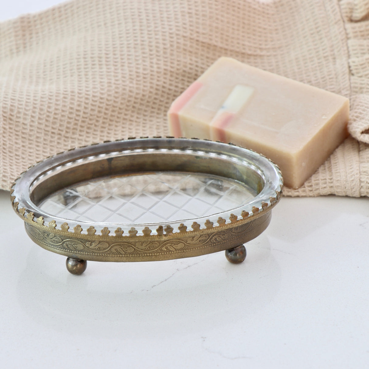 Evie Brass and Glass Soap Dish - Holistic Habitat 