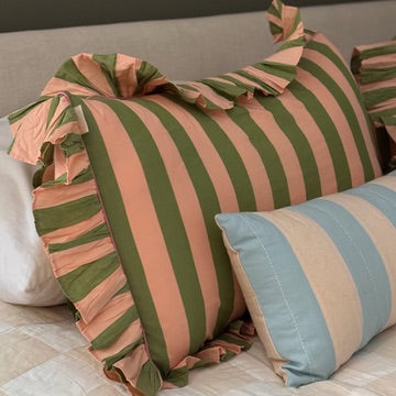 Pair of Cotton Pillowcases in Green Stripe