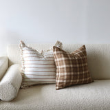 Jessie Ruffled Linen Rust & Cream Stripe Pillow Cover