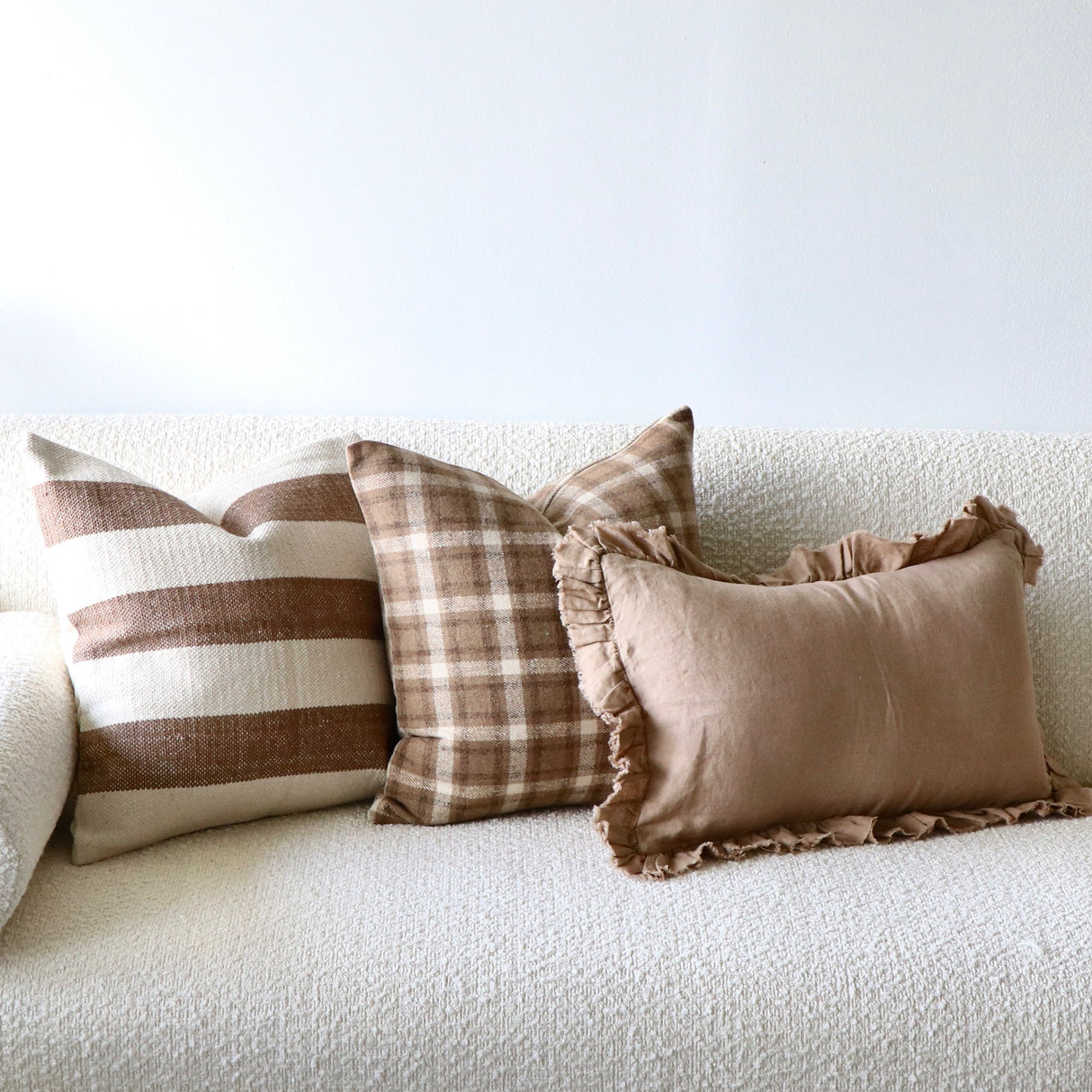 Mika Wool Blend Light Brown Checked Pillow Cover