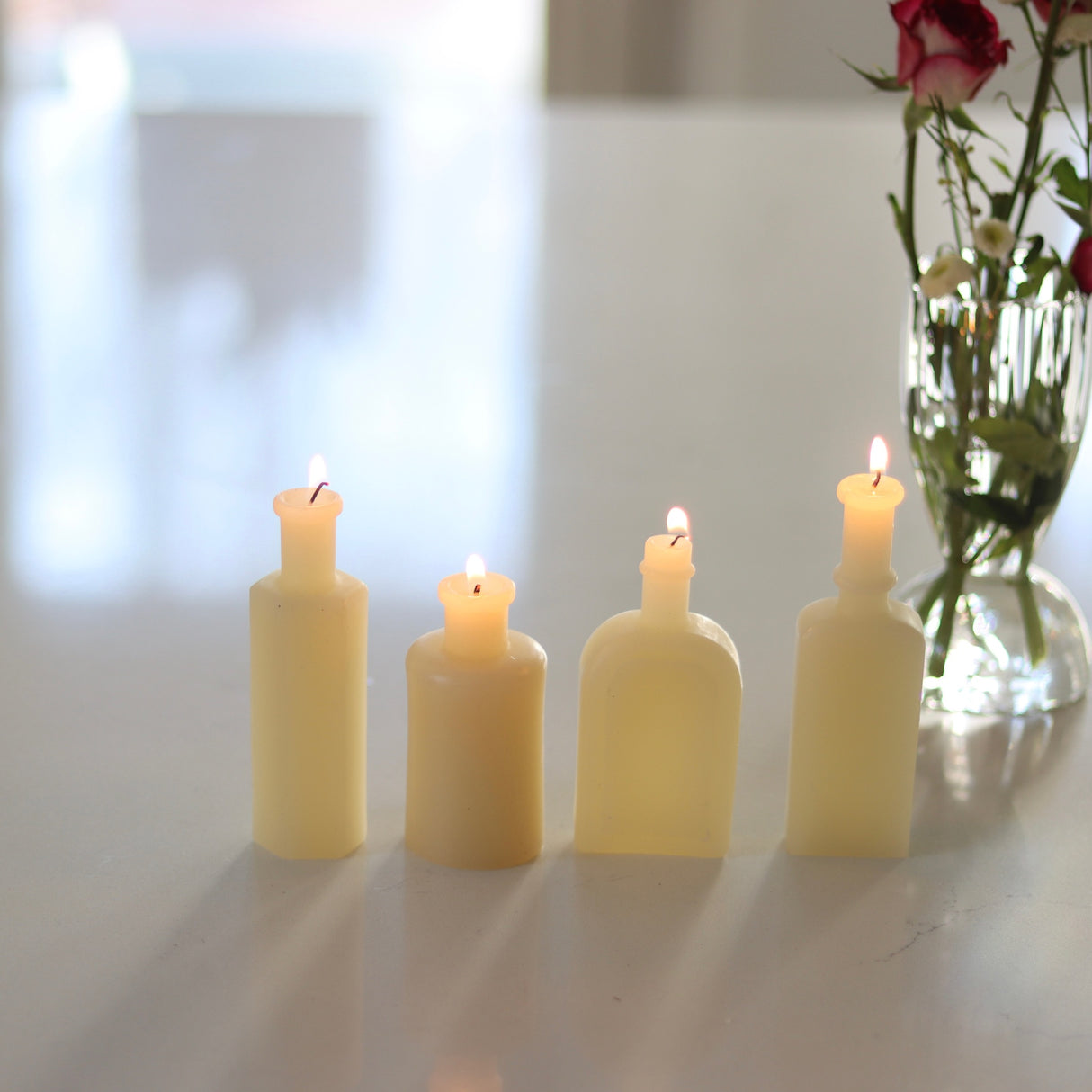 Ivory Embossed Vintage Bottle Shaped Candles - Set of 4 - Holistic Habitat 