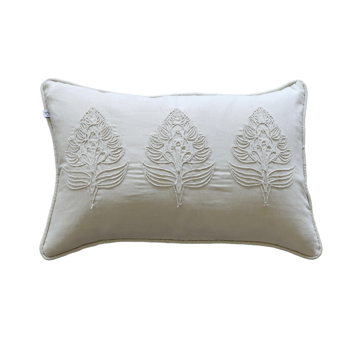 Elizabeth Embroidered Blossom Lumbar Pillow Cover - Oat - Holistic Habitat 