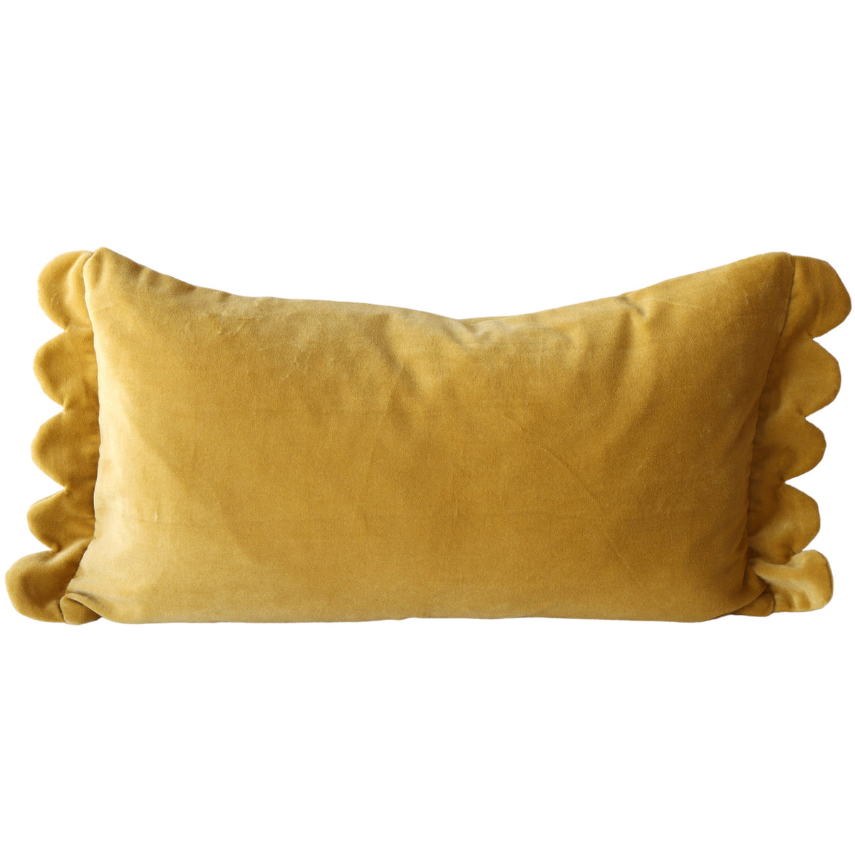 Sylvie Mustard Velvet Scalloped Lumbar Pillow 21x12 - Holistic Habitat 