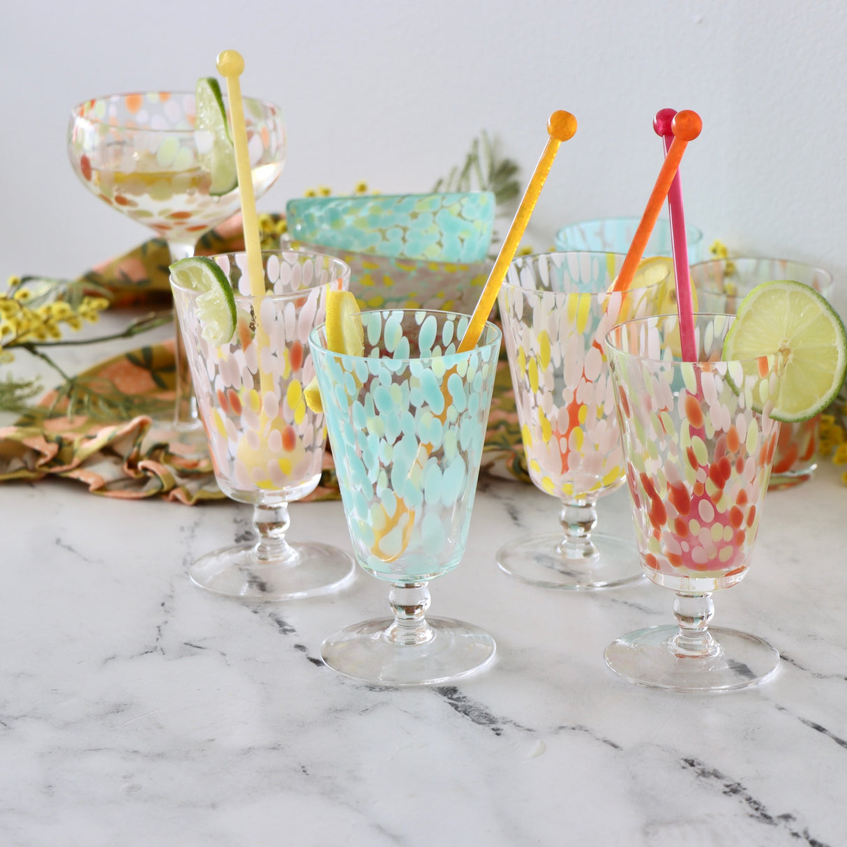 Confetti Stemmed Hand Blown Drinking Glasses - Set of 4 - Holistic Habitat 