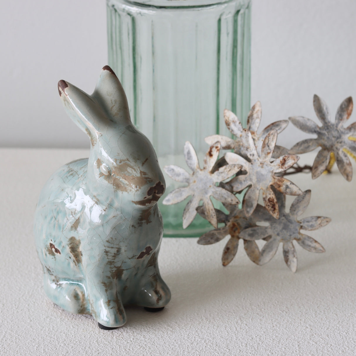 Robin's Egg Distressed Terracotta Bunny - Holistic Habitat 