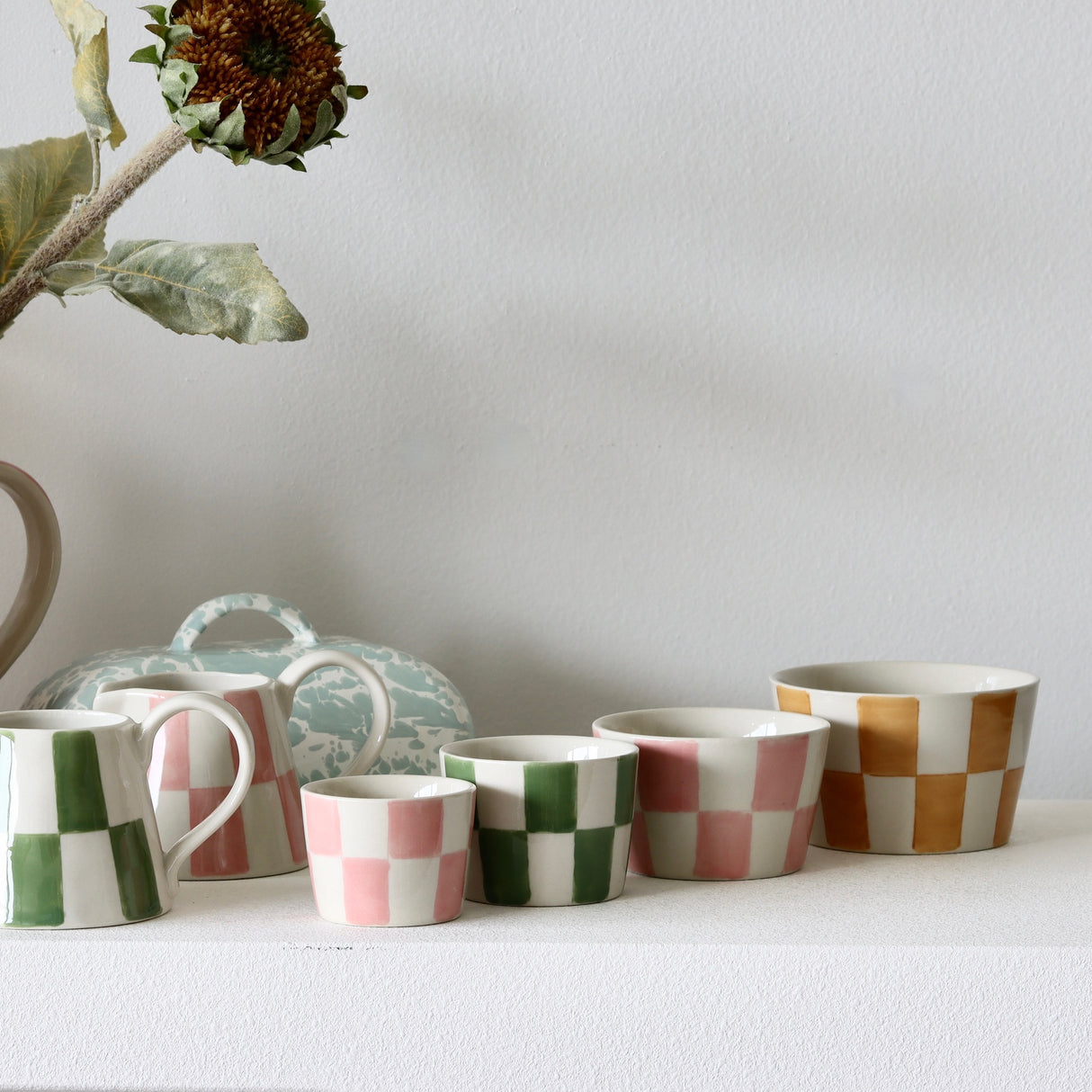 Multi Check Hand Painted Stoneware Nesting Bowls - Set of 4 - Holistic Habitat 