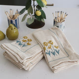 Hand-Embroidered Linen Daisy Napkins - Set of 4