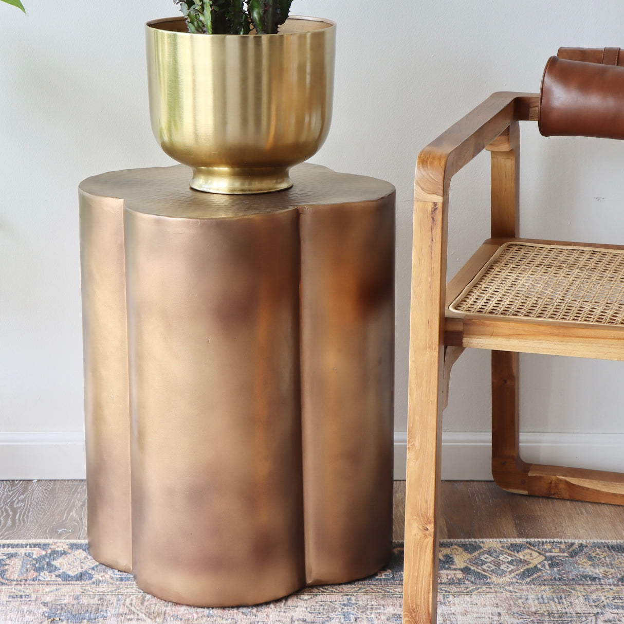 Golden Clover Hammered Metal Accent Table - Holistic Habitat 