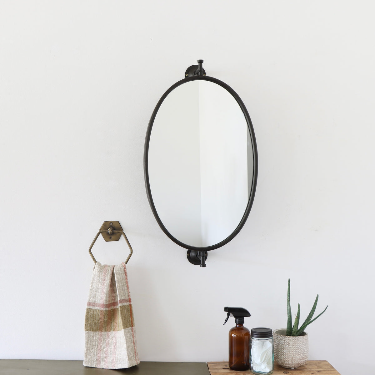 Apothecary Vintage-Style Black Swivel Mirror - Holistic Habitat 