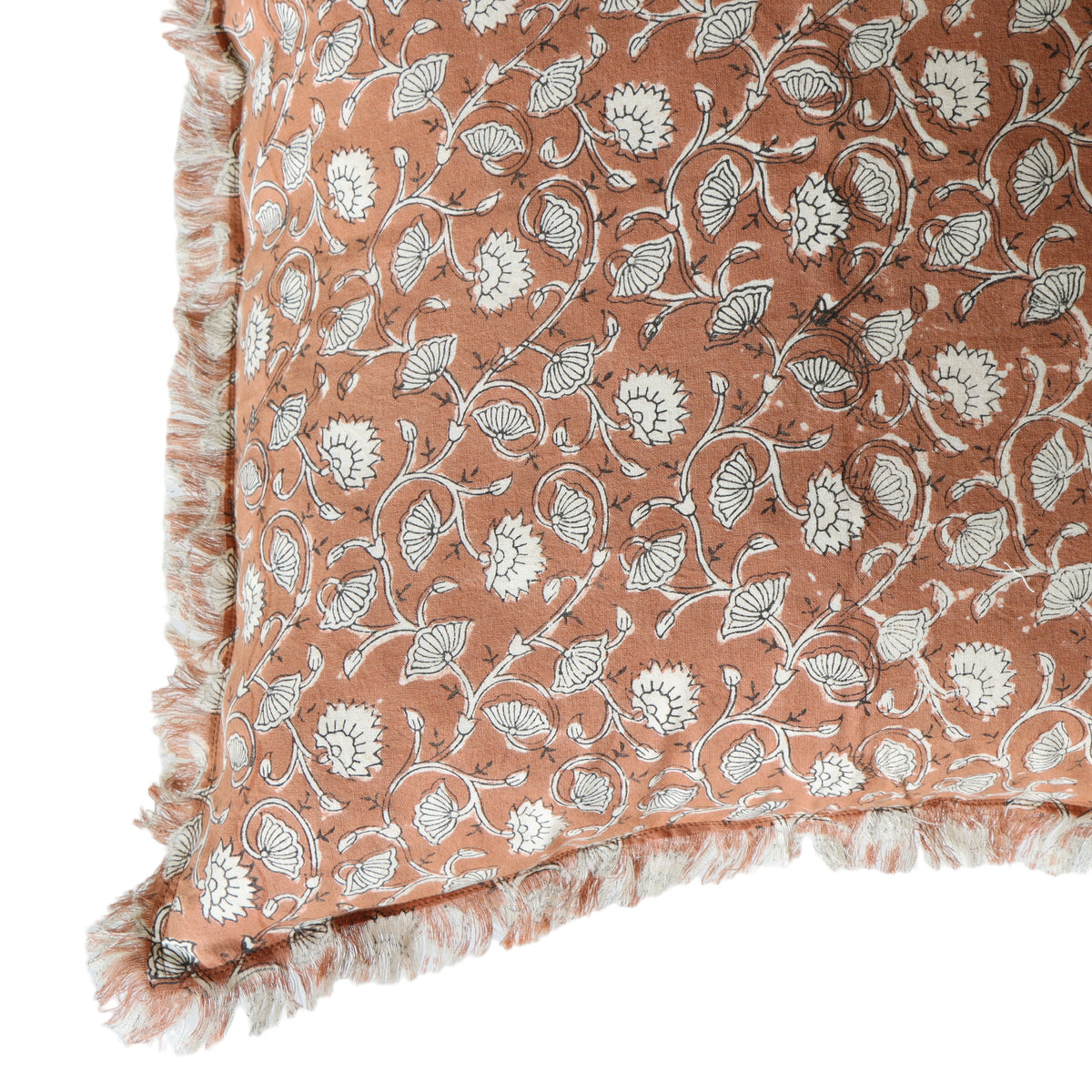 Eshana Frayed Printed Cotton Cushion Cover - 20x20 - Holistic Habitat 