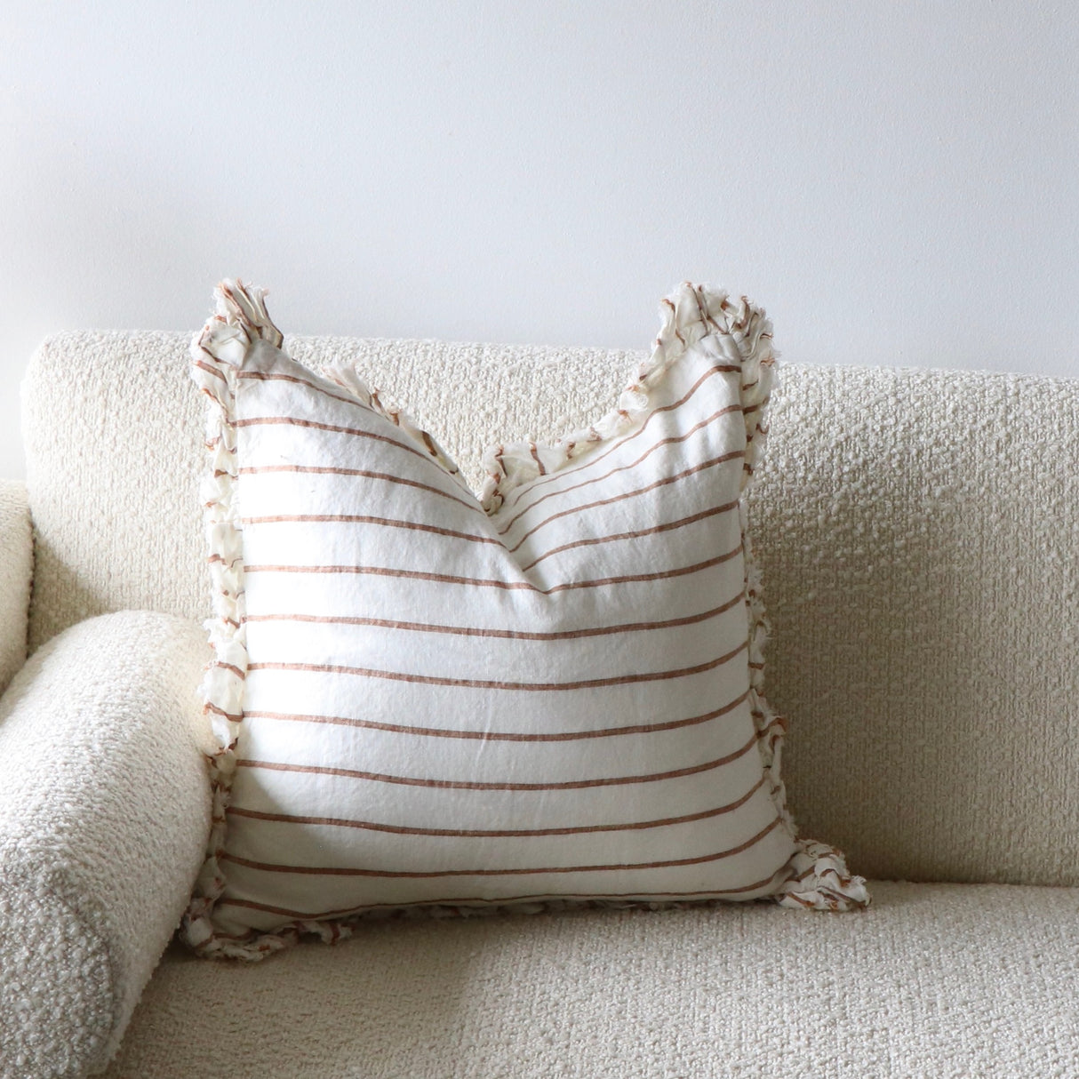 Jessie Ruffled Linen Rust & Cream Stripe Pillow Cover