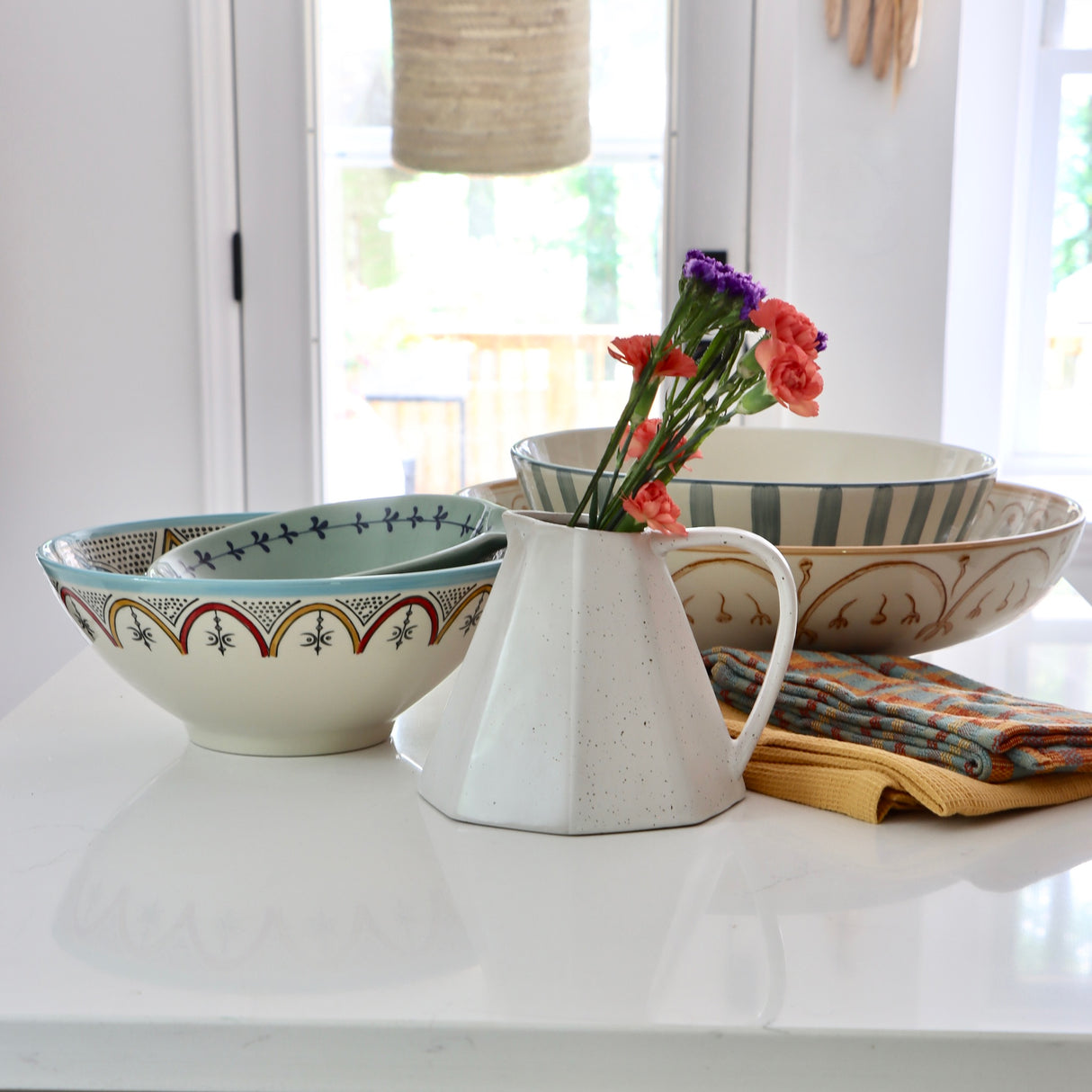 Anthea Multi Hand-Painted Stoneware Serving Bowl - Holistic Habitat 