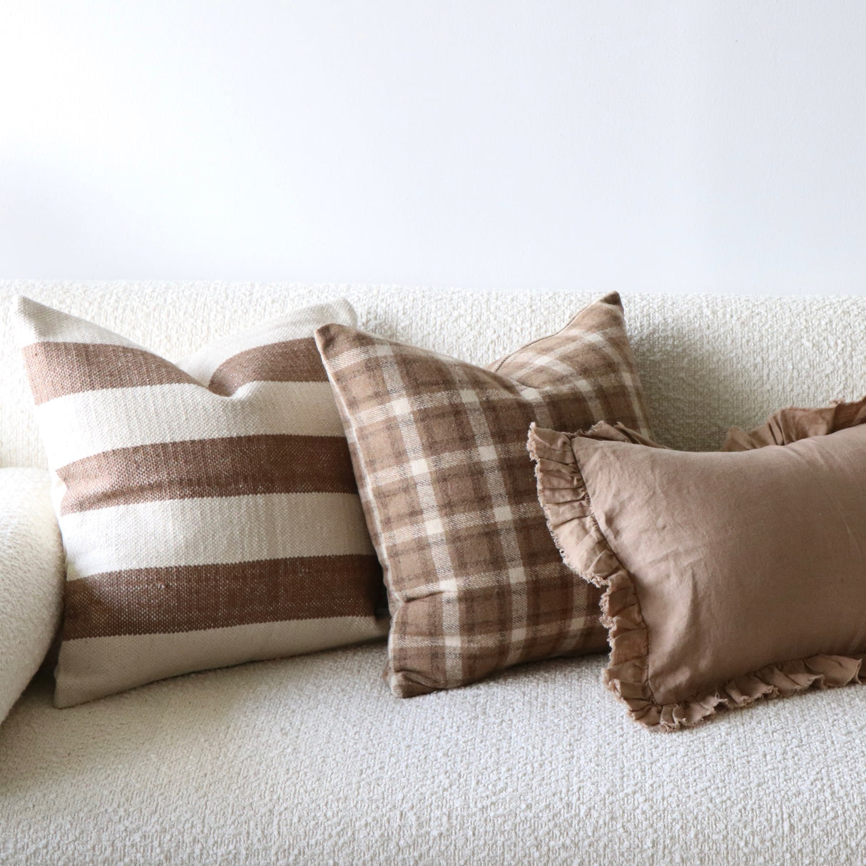 Mika Wool Blend Light Brown Checked Pillow Cover