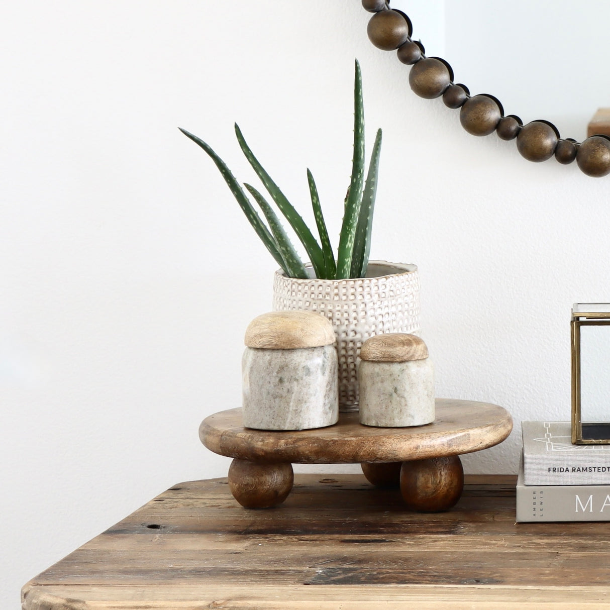 Round Mango Wood Pedestal with Ball Feet - Holistic Habitat 