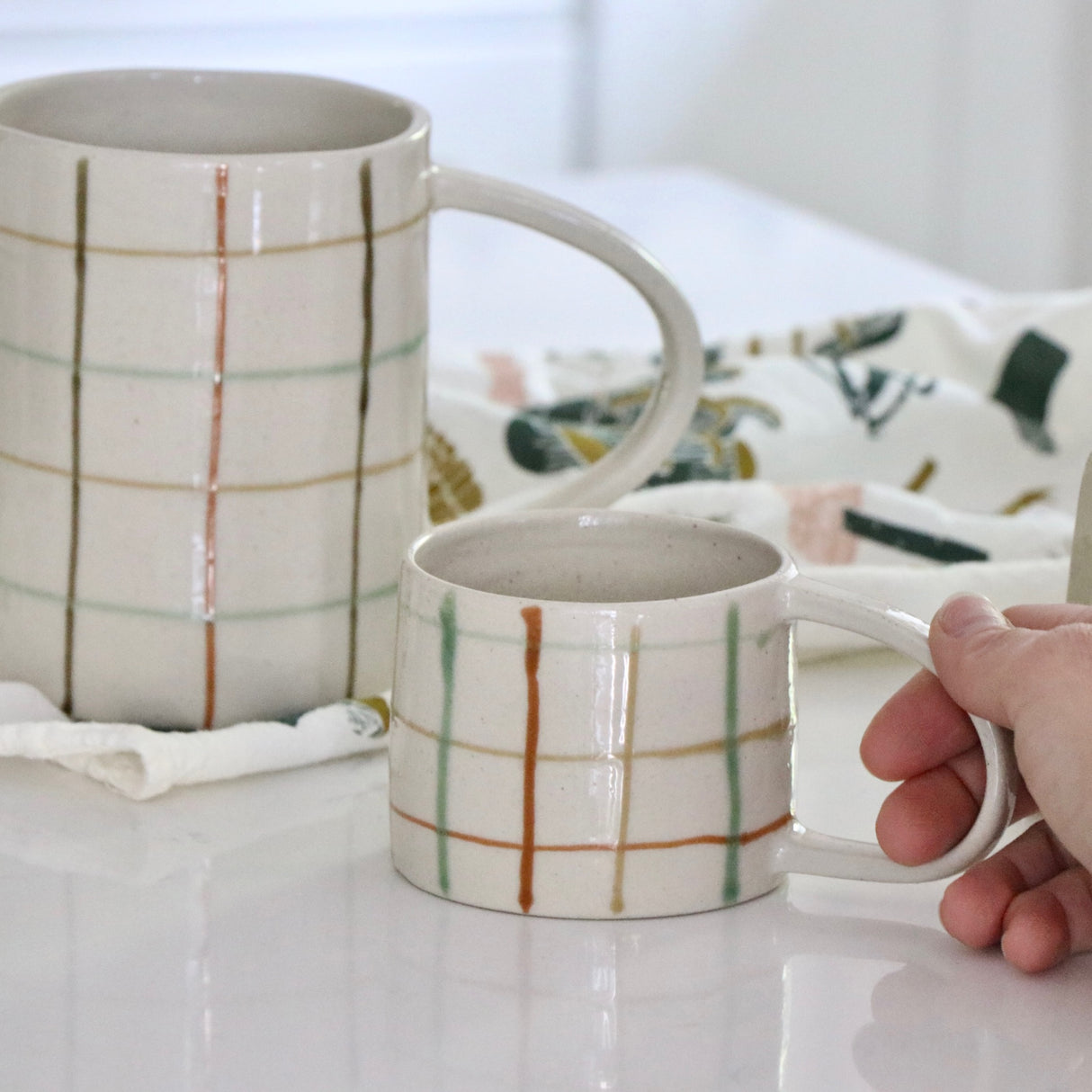 Plaid Hand-Painted Stoneware Mug