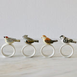 Perched Bird Friends Stoneware Napkin Rings - Set of 4