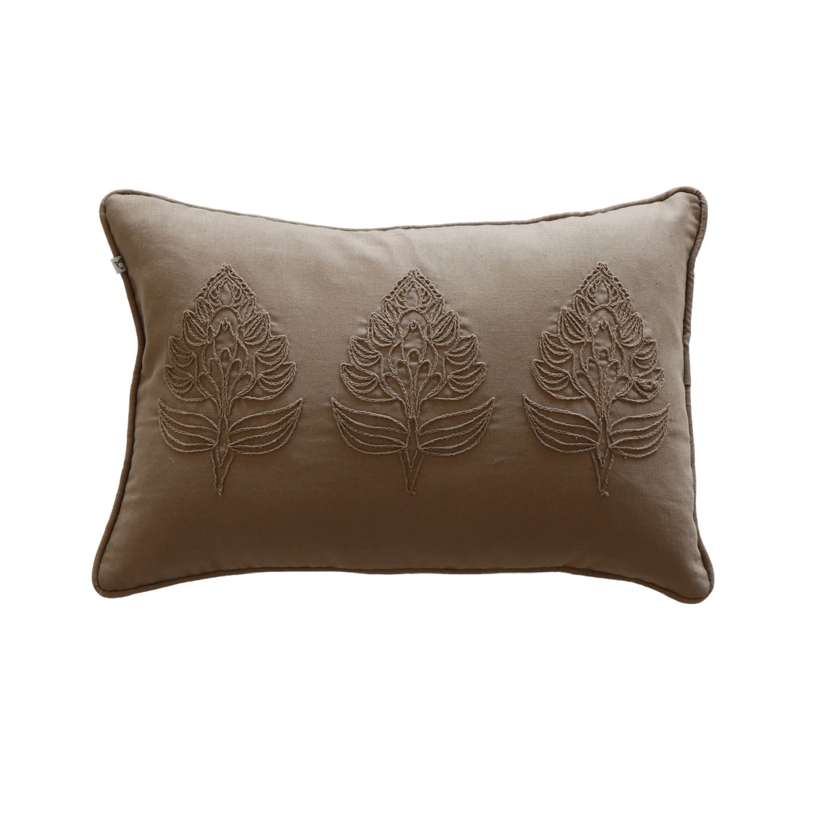 Elizabeth Embroidered Blossom Lumbar Pillow Cover - Coffee - Holistic Habitat 
