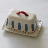 Scalloped Patchwork Hand-Painted Stoneware Butter Dish