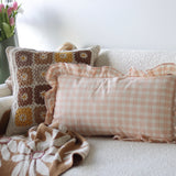 Spring Picnic Pink Plaid Ruffled Lumbar Pillow - 24x12 - Holistic Habitat 