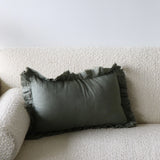 Corrin Basil Ruffled Linen Lumbar Pillow Cover