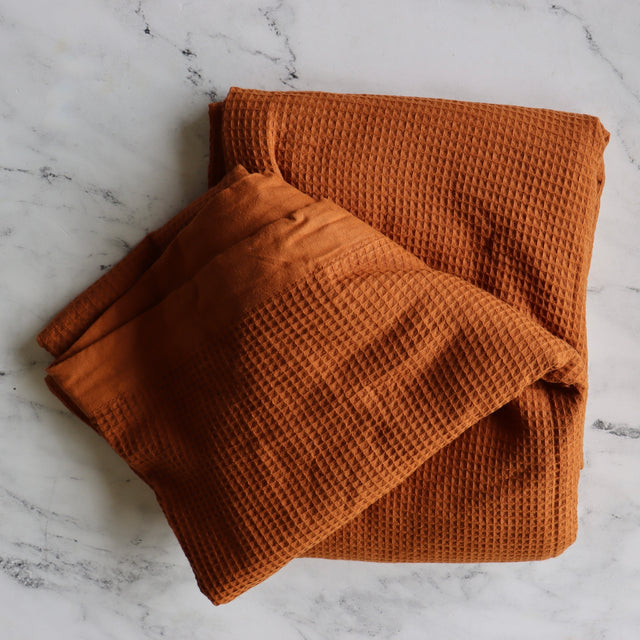 Waffle Weave Cotton Blanket - Terracotta - Holistic Habitat 