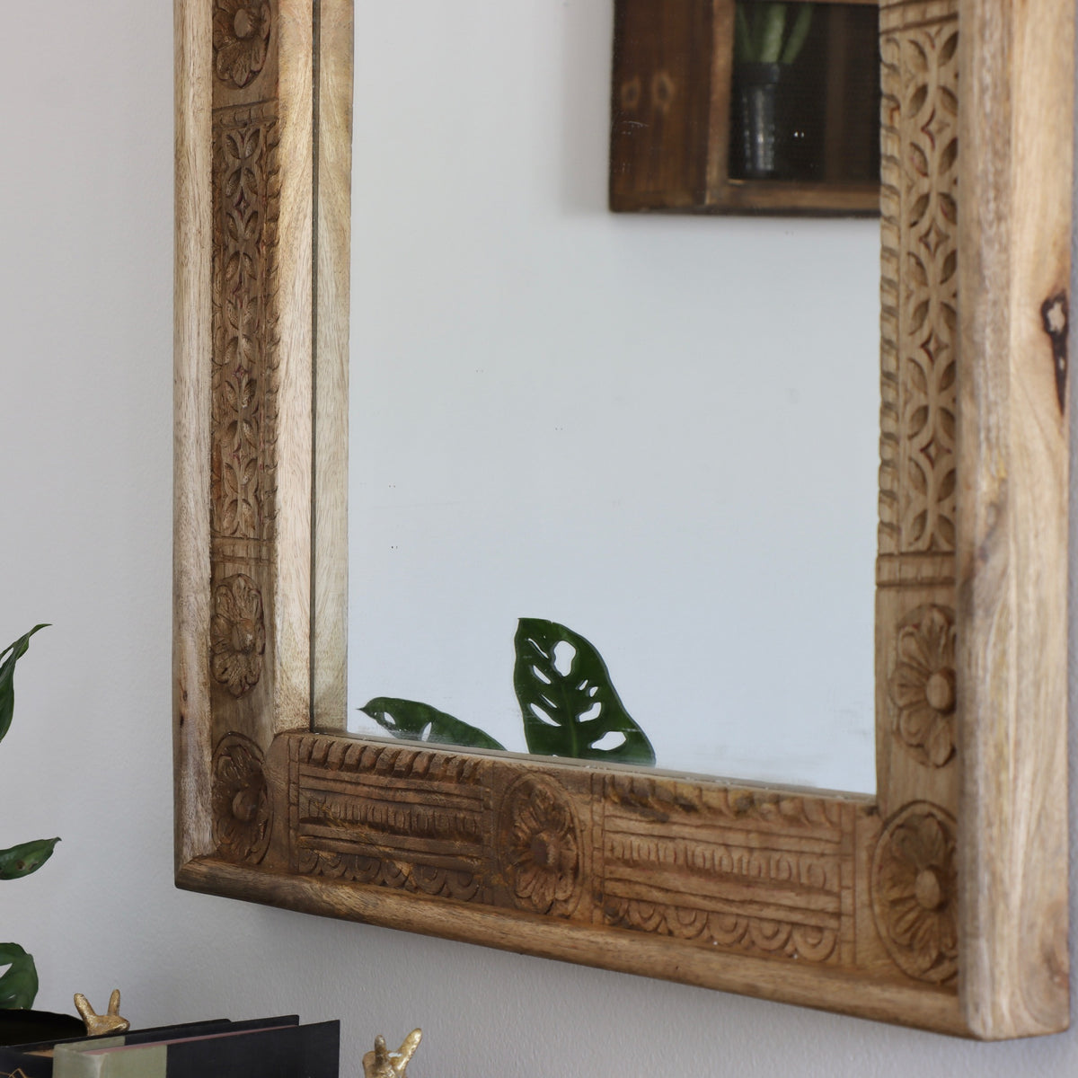 Vera Hand Carved Wood Mirror - Holistic Habitat 