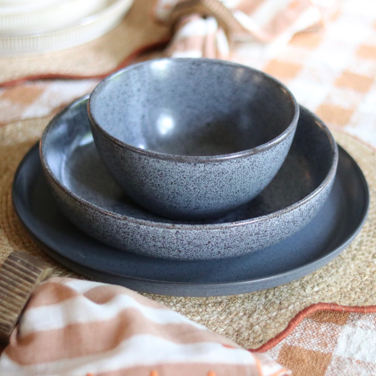 Stonewashed Indigo Ceramic Dinnerware Set - 18 Pieces