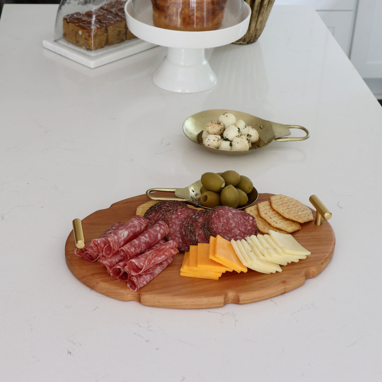 Hickory Tray with Brushed Brass Handles - Holistic Habitat 