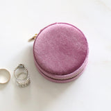 Mauve Velvet Round Travel Jewelry Case