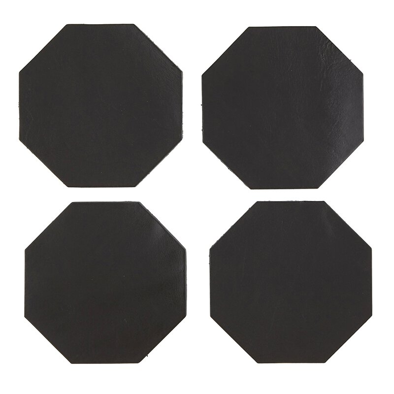 Octogan Black Leather Coasters - Set of 4 - Holistic Habitat 