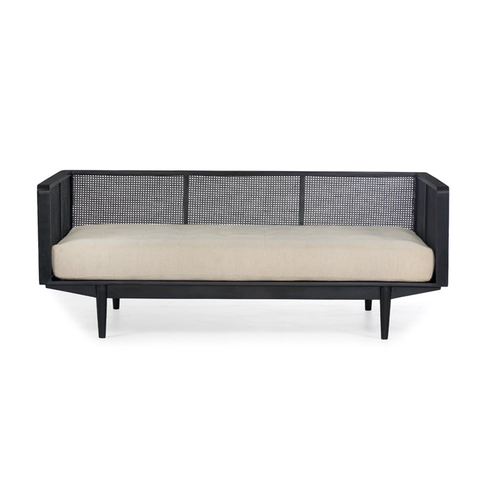 Elliot Black Caned Daybed with White Cotton Mattress - Holistic Habitat 