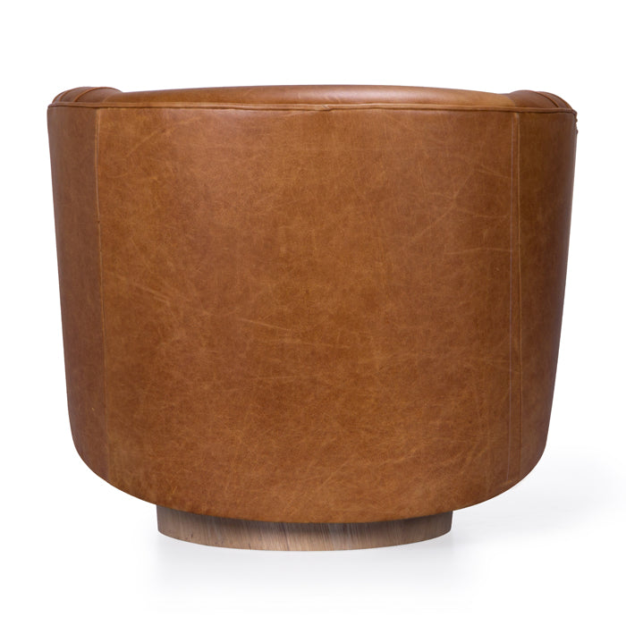 Adah Caramel Leather Barrel Swivel Chair - Holistic Habitat 