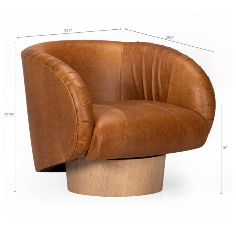 Adah Caramel Leather Barrel Swivel Chair - Holistic Habitat 