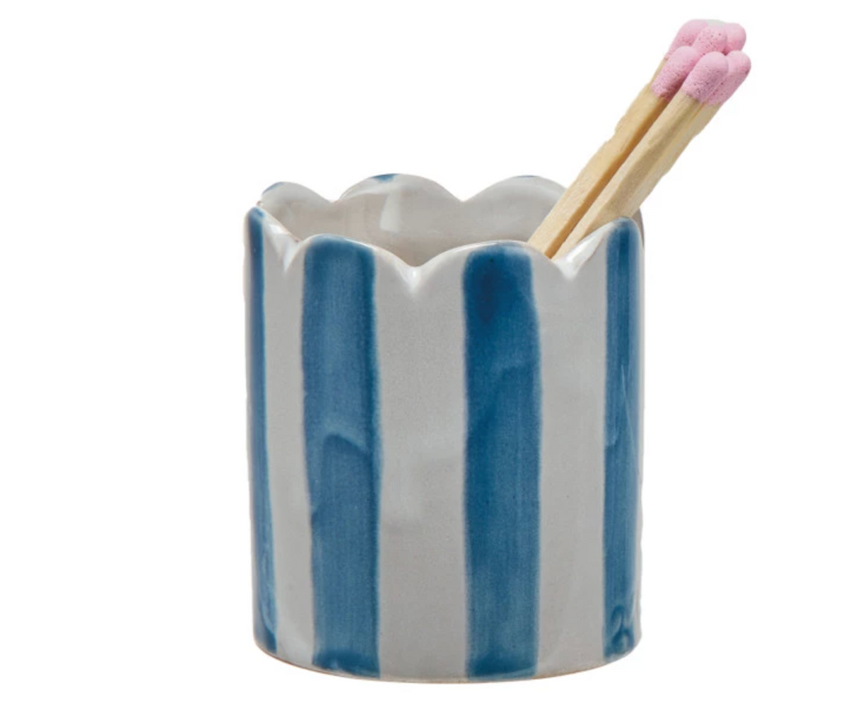 Watercolors Striped Scalloped Stoneware Matchstick Holder