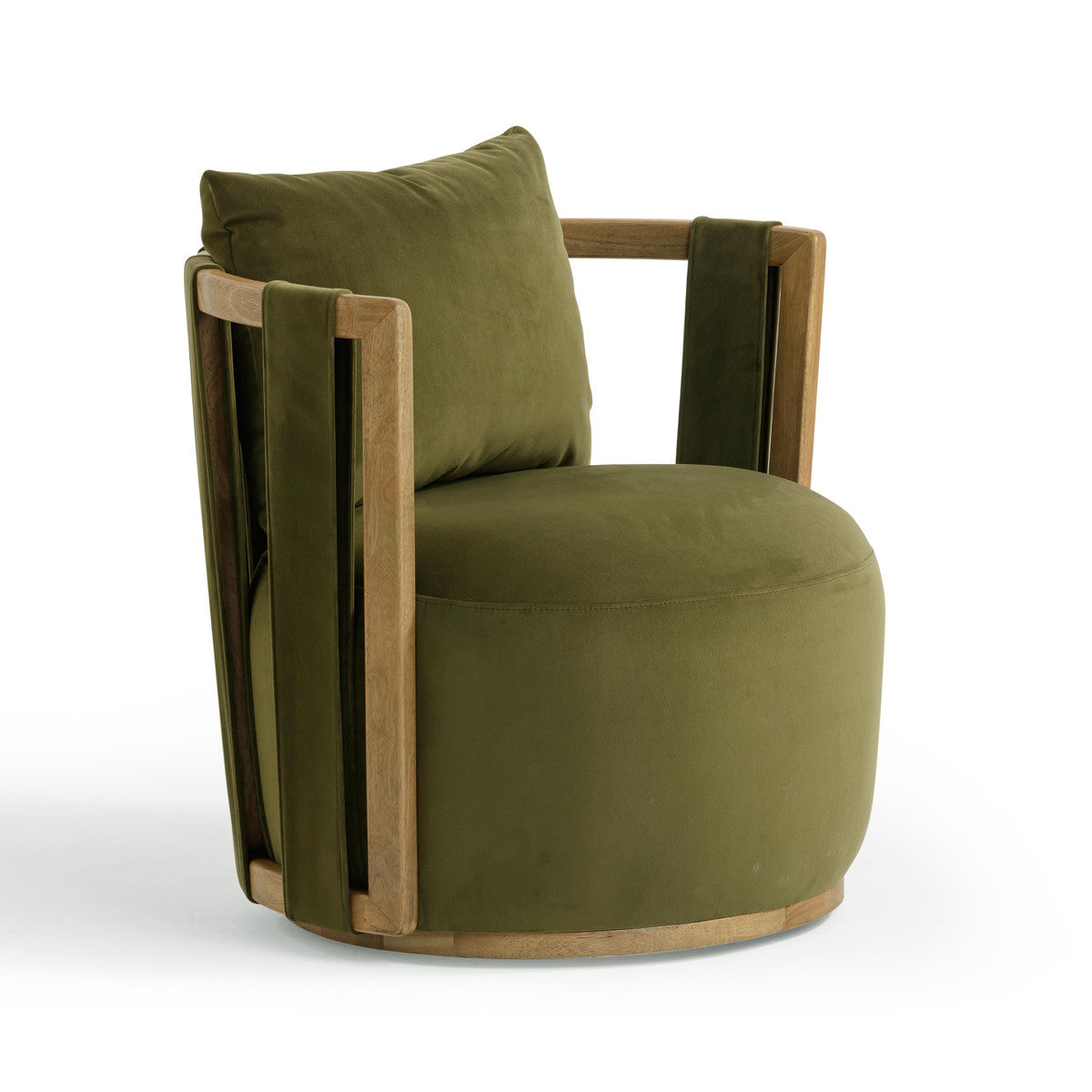 Hira Olive Upcycled Distressed Velvet Swivel Chair