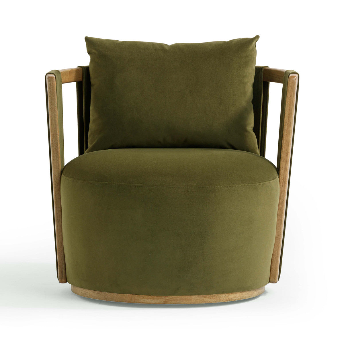 Hira Olive Upcycled Distressed Velvet Swivel Chair