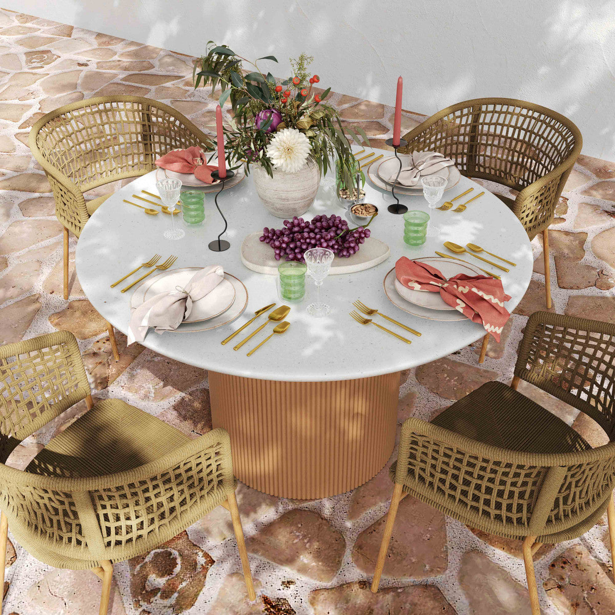 Remi Faux Terrazzo and Terracotta Concrete Indoor / Outdoor 47" Round Dining Table - Holistic Habitat 